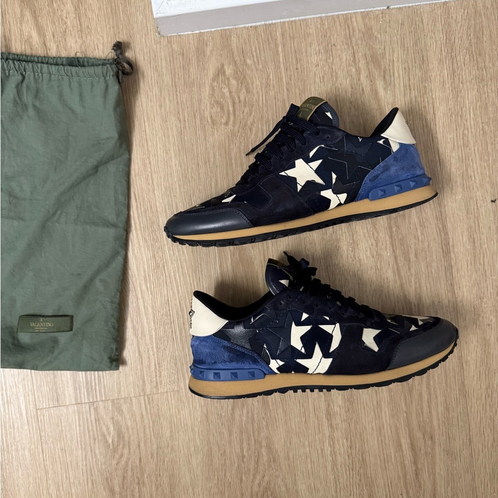 Valentino Garavani Black and Blue Star Sneakers